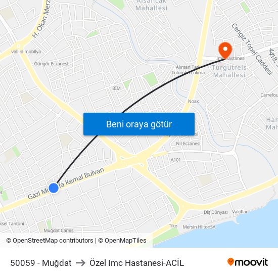 50059 - Muğdat to Özel Imc Hastanesi-ACİL map