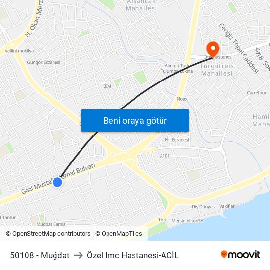 50108 - Muğdat to Özel Imc Hastanesi-ACİL map
