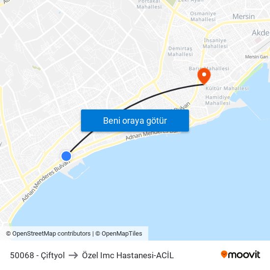 50068 - Çiftyol to Özel Imc Hastanesi-ACİL map