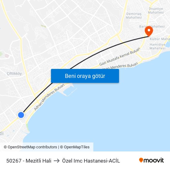 50267 - Mezitli Hali to Özel Imc Hastanesi-ACİL map