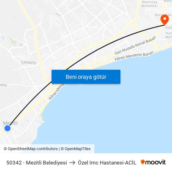 50342 - Mezitli Belediyesi to Özel Imc Hastanesi-ACİL map