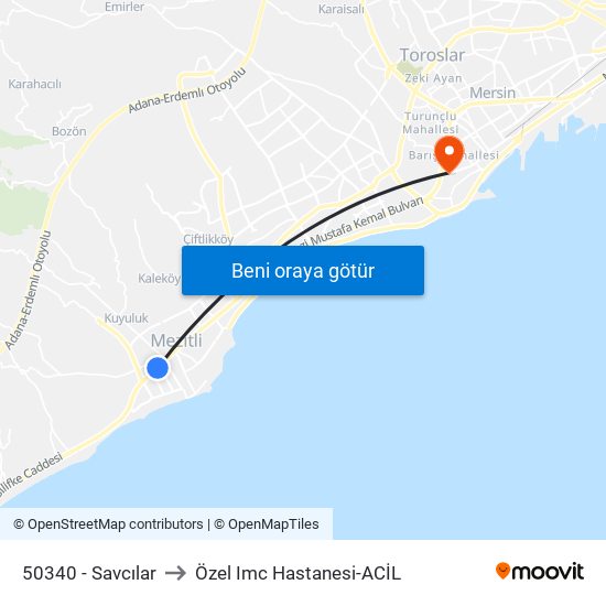 50340 - Savcılar to Özel Imc Hastanesi-ACİL map