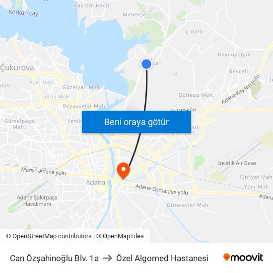 Can Özşahinoğlu Blv. 1a to Özel Algomed Hastanesi map