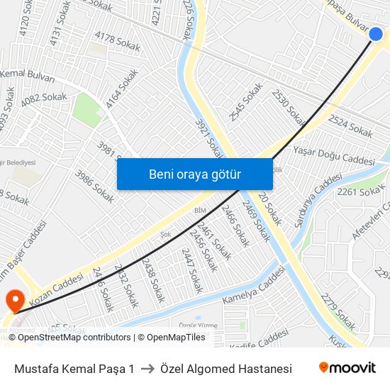 Mustafa Kemal Paşa 1 to Özel Algomed Hastanesi map