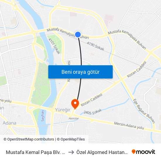 Mustafa Kemal Paşa Blv. 9b to Özel Algomed Hastanesi map