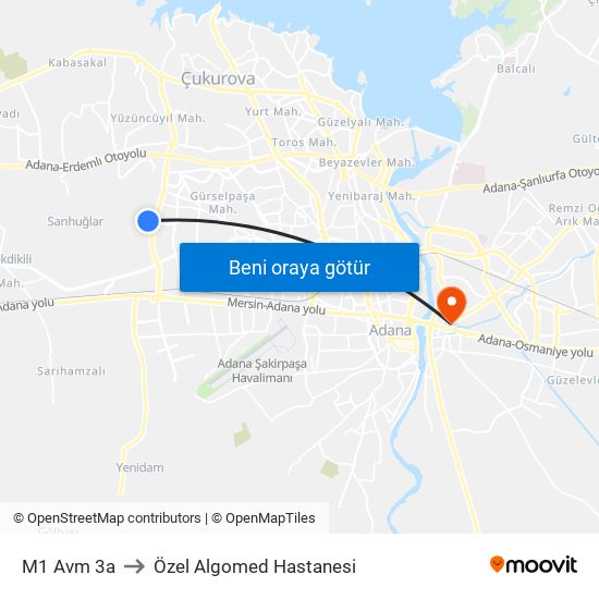M1 Avm 3a to Özel Algomed Hastanesi map