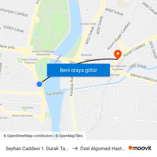 Seyhan Caddesi 1. Durak Taşköprü to Özel Algomed Hastanesi map