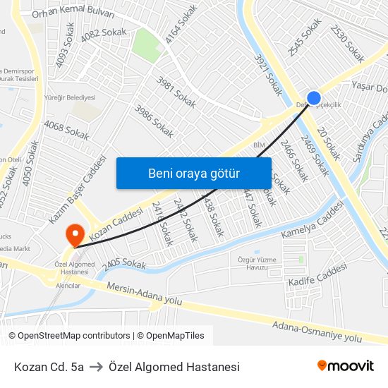Kozan Cd. 5a to Özel Algomed Hastanesi map