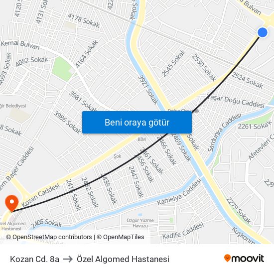 Kozan Cd. 8a to Özel Algomed Hastanesi map