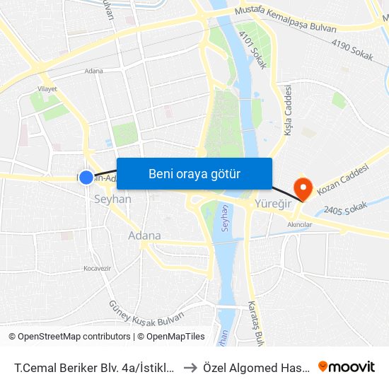 T.Cemal Beriker Blv. 4a/İstiklal Metro to Özel Algomed Hastanesi map