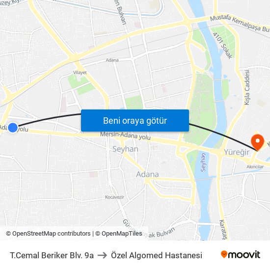 T.Cemal Beriker Blv. 9a to Özel Algomed Hastanesi map