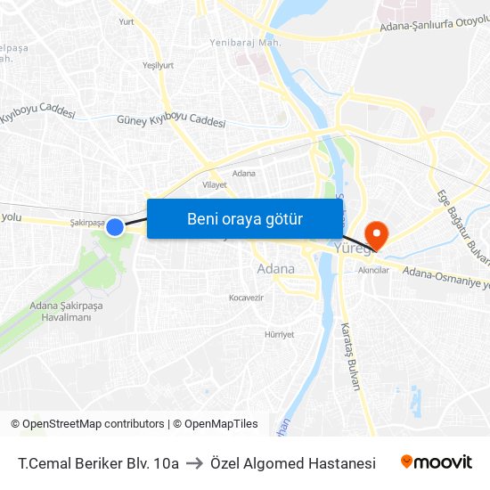 T.Cemal Beriker Blv. 10a to Özel Algomed Hastanesi map
