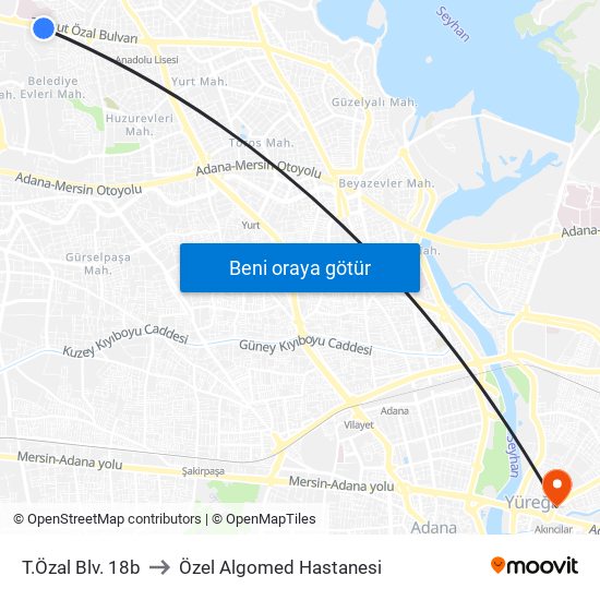 T.Özal Blv. 18b to Özel Algomed Hastanesi map