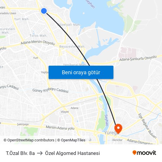 T.Özal Blv. 8a to Özel Algomed Hastanesi map