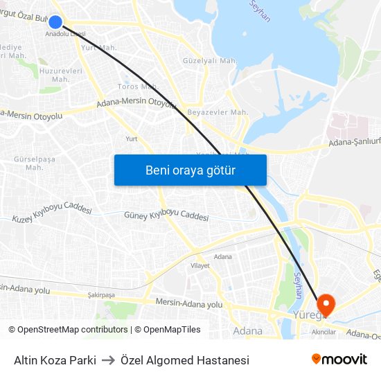 Altin Koza Parki to Özel Algomed Hastanesi map