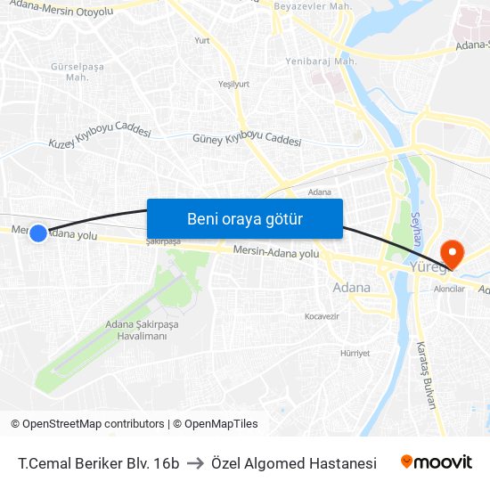 T.Cemal Beriker Blv. 16b to Özel Algomed Hastanesi map