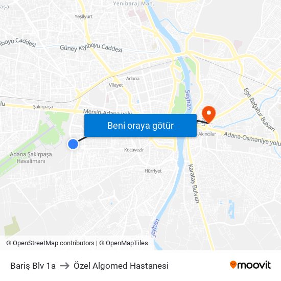 Bariş Blv 1a to Özel Algomed Hastanesi map