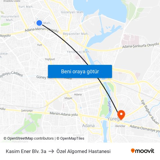 Kasim Ener Blv. 3a to Özel Algomed Hastanesi map