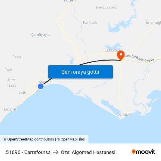 51696 - Carrefoursa to Özel Algomed Hastanesi map