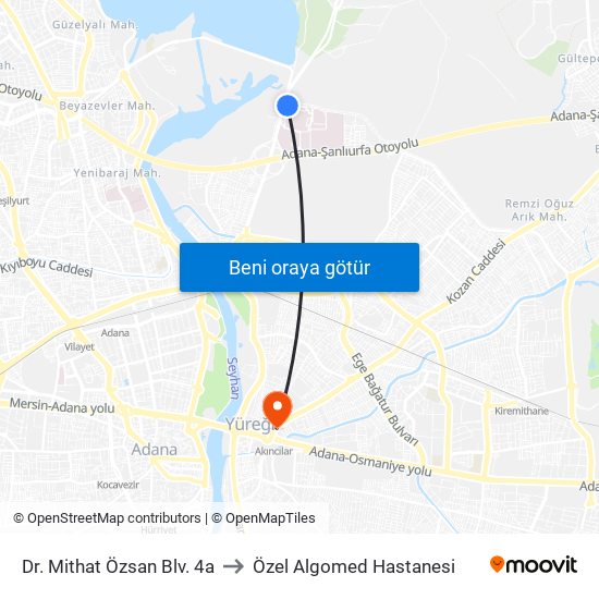 Dr. Mithat Özsan Blv. 4a to Özel Algomed Hastanesi map