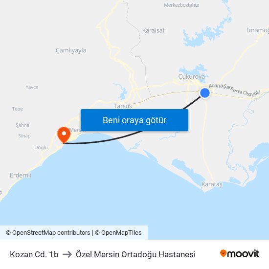 Kozan Cd. 1b to Özel Mersin Ortadoğu Hastanesi map