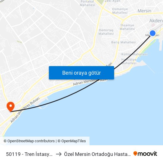 50119 - Tren İstasyonu to Özel Mersin Ortadoğu Hastanesi map