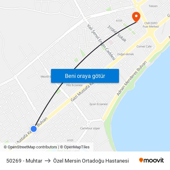 50269 - Muhtar to Özel Mersin Ortadoğu Hastanesi map