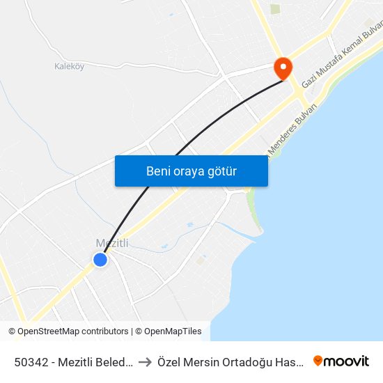 50342 - Mezitli Belediyesi to Özel Mersin Ortadoğu Hastanesi map