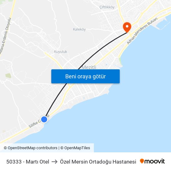 50333 - Martı Otel to Özel Mersin Ortadoğu Hastanesi map