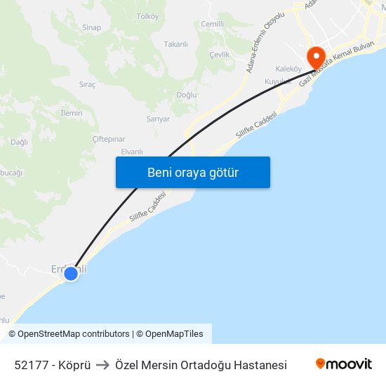 52177 - Köprü to Özel Mersin Ortadoğu Hastanesi map