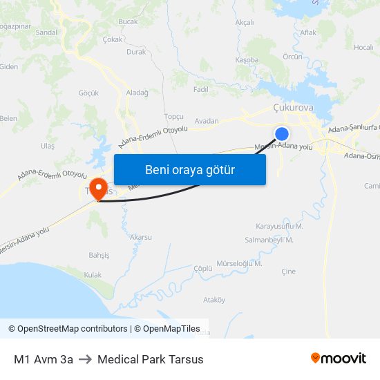 M1 Avm 3a to Medical Park Tarsus map