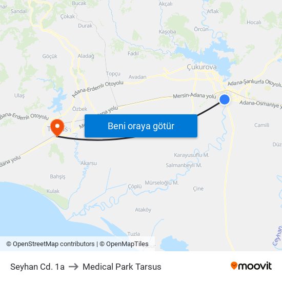 Seyhan Cd. 1a to Medical Park Tarsus map