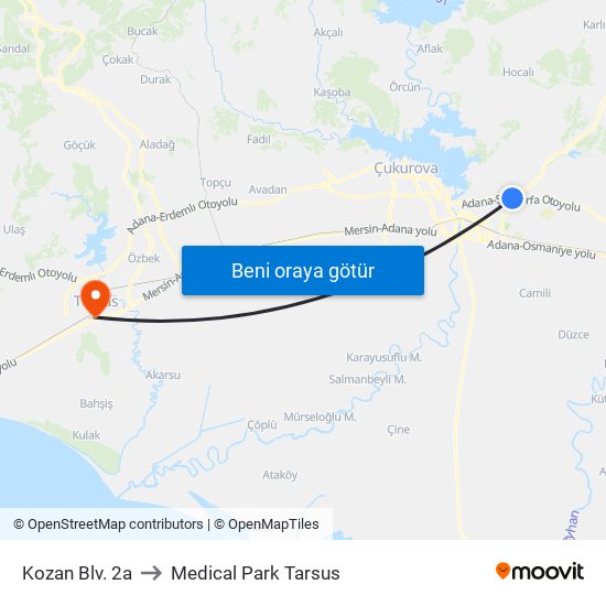 Kozan Blv. 2a to Medical Park Tarsus map