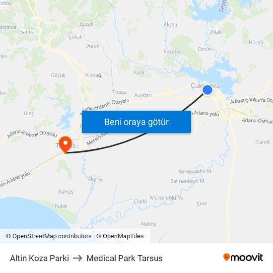 Altin Koza Parki to Medical Park Tarsus map