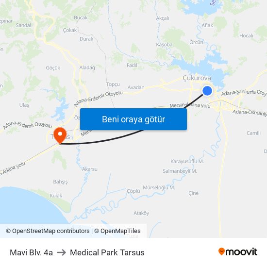 Mavi Blv. 4a to Medical Park Tarsus map