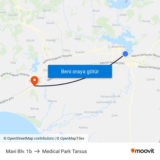 Mavi Blv. 1b to Medical Park Tarsus map