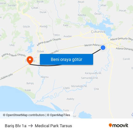 Bariş Blv 1a to Medical Park Tarsus map