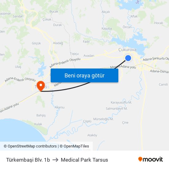 Türkembaşi Blv. 1b to Medical Park Tarsus map