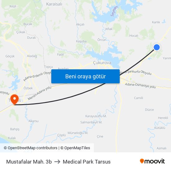 Mustafalar Mah. 3b to Medical Park Tarsus map