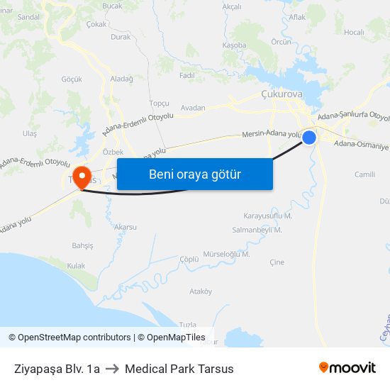 Ziyapaşa Blv. 1a to Medical Park Tarsus map