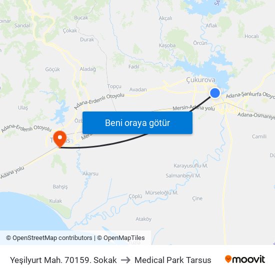 Yeşilyurt Mah. 70159. Sokak to Medical Park Tarsus map
