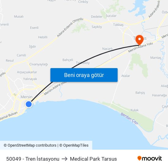 50049 - Tren İstasyonu to Medical Park Tarsus map