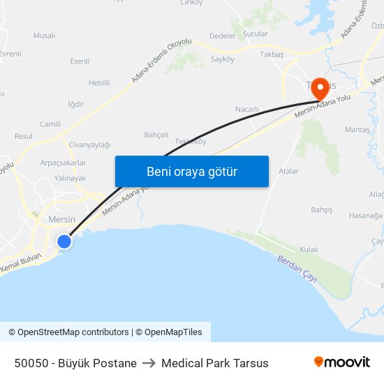 50050 - Büyük Postane to Medical Park Tarsus map
