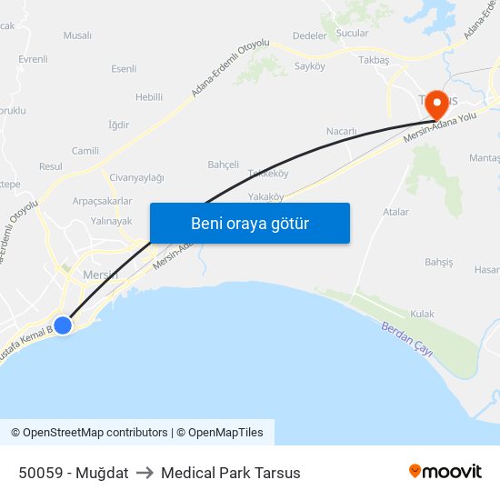 50059 - Muğdat to Medical Park Tarsus map