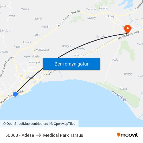 50063 - Adese to Medical Park Tarsus map