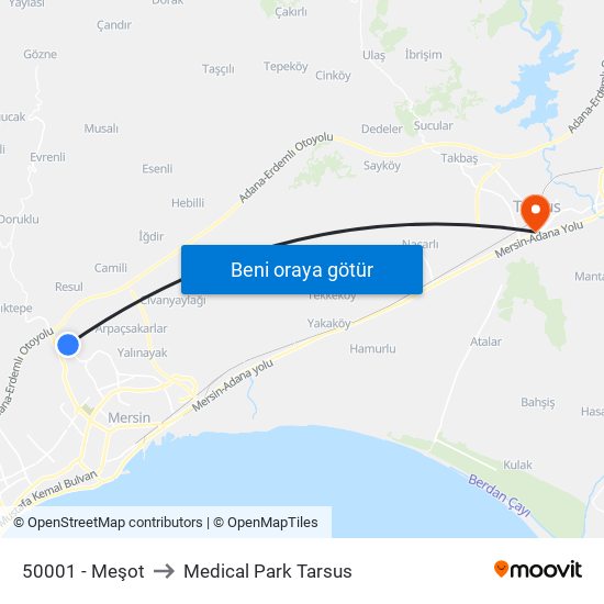 50001 - Meşot to Medical Park Tarsus map
