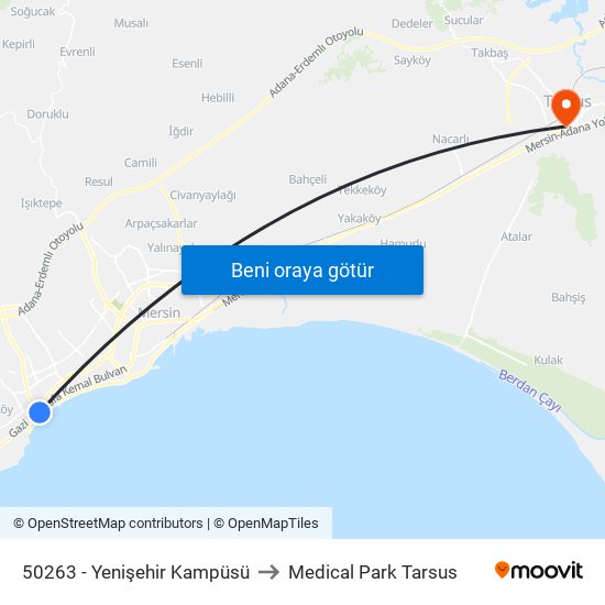 50263 - Yenişehir Kampüsü to Medical Park Tarsus map