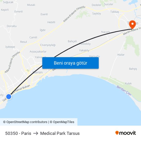 50350 - Paris to Medical Park Tarsus map