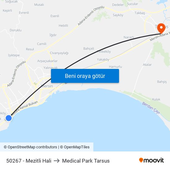 50267 - Mezitli Hali to Medical Park Tarsus map