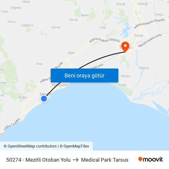 50274 - Mezitli Otoban Yolu to Medical Park Tarsus map